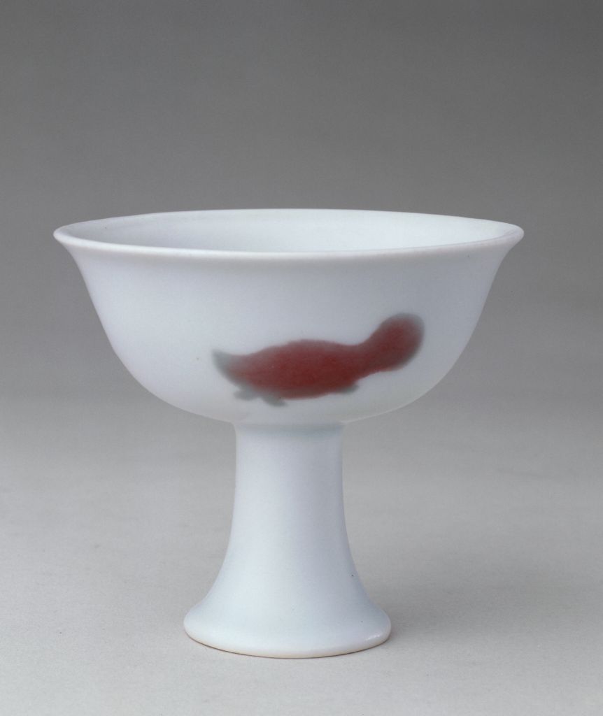 图片[1]-Glazed red three-fish bowl with high feet-China Archive